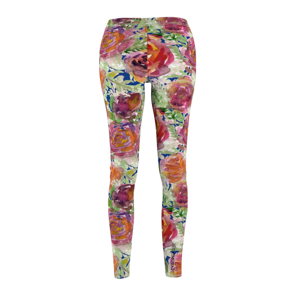 Blue Floral Rose Casual Leggings