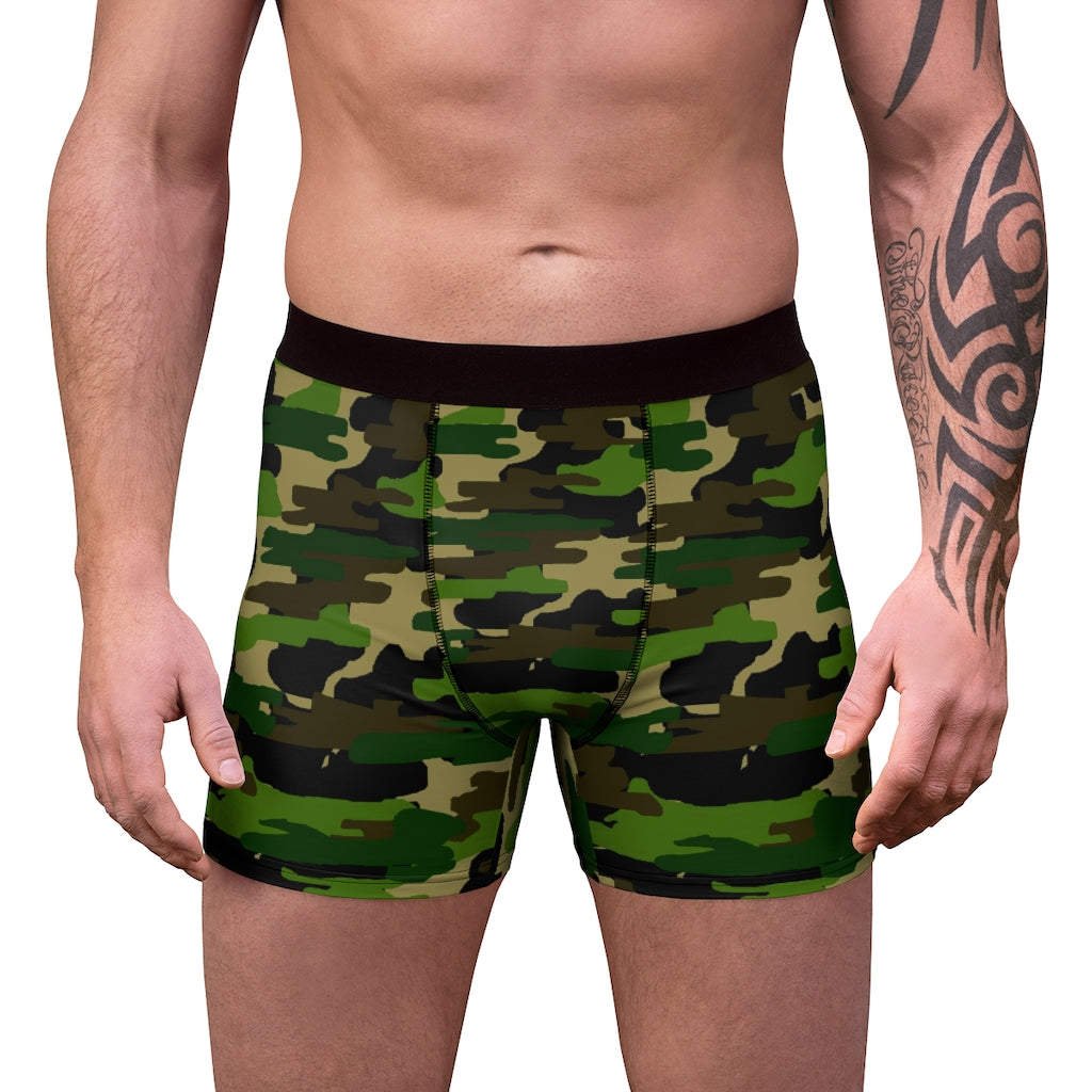 Green Camo Men's Boxer Briefs, Camouflage Military Army Sexy Best