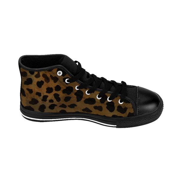 Brown Leopard Print Men's High-top Fashion Lace Up Fashion Sneakers Tennis Shoes-Men's High Top Sneakers-Heidi Kimura Art LLC
