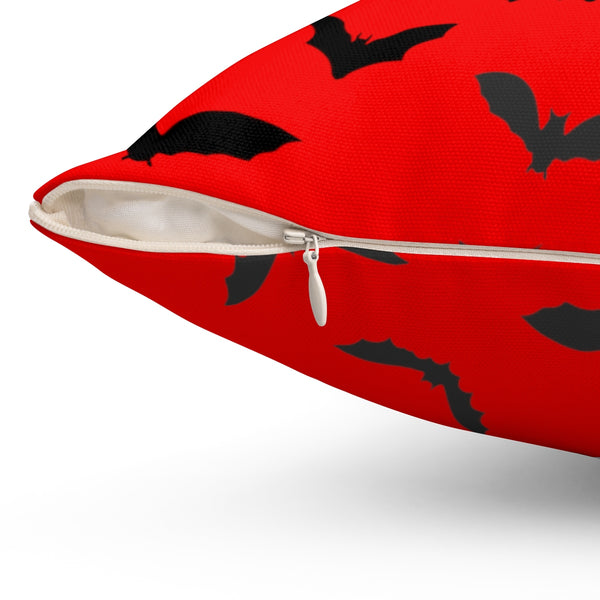 Red Gray Black Bats Print Halloween Pillow Spun Polyester Square Pillow- Made in USA-Pillow-Heidi Kimura Art LLC