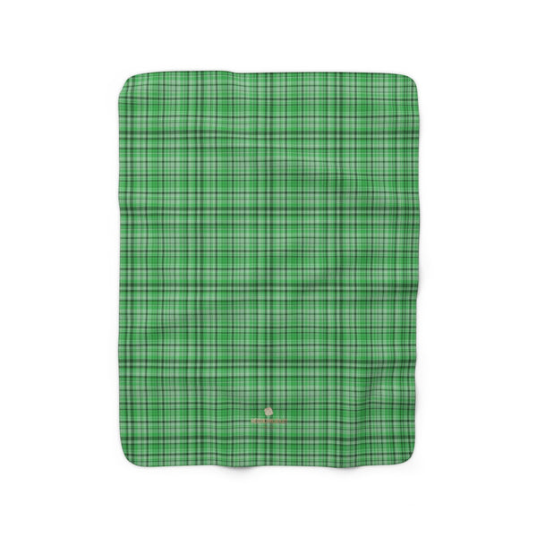 Green Plaid Tartan Print Designer Cozy Sherpa Fleece Blanket-Made in USA-Blanket-50'' x 60''-Heidi Kimura Art LLC