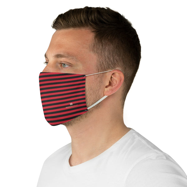 Red Black Horizontally Striped Face Mask, Designer Horizontally Stripes Fashion Face Mask For Men/ Women, Designer Premium Quality Modern Polyester Fashion 7.25" x 4.63" Fabric Non-Medical Reusable Washable Chic One-Size Face Mask With 2 Layers For Adults With Elastic Loops-Made in USA