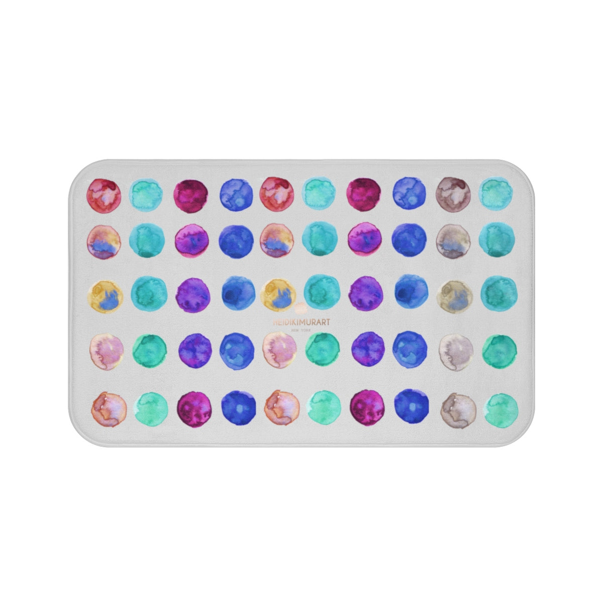 Light Gray Modern Colorful Polka Dots Print 34"x21", 24"x17" Bath Mat - Made in USA-Bath Mat-Large 34x21-Heidi Kimura Art LLC