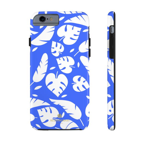 Blue White Modern Tropical Leaf Print Designer Case Mate Tough Phone Case-Made in USA - Heidikimurart Limited 