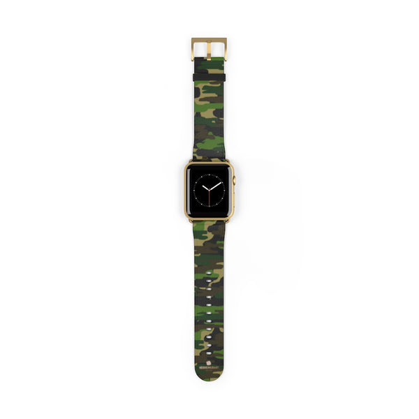 Dark Green Classic Camo Print 38mm/42mm Watch Band For Apple Watch- Made in USA-Watch Band-Heidi Kimura Art LLC