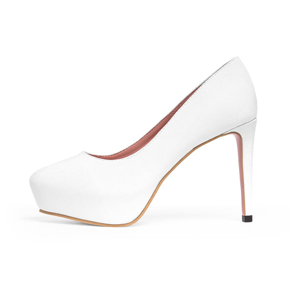 Titanium White Solid Color Print Bridal Wedding Women's Platform Heels (US Size: 5-11)-4 inch Heels-Heidi Kimura Art LLC