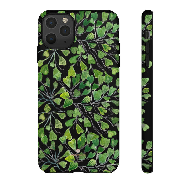 Green Maidenhair Fern Tough Cases, Black Leaf Print Phone Case-Made in USA-Phone Case-Printify-iPhone 11 Pro Max-Matte-Heidi Kimura Art LLC