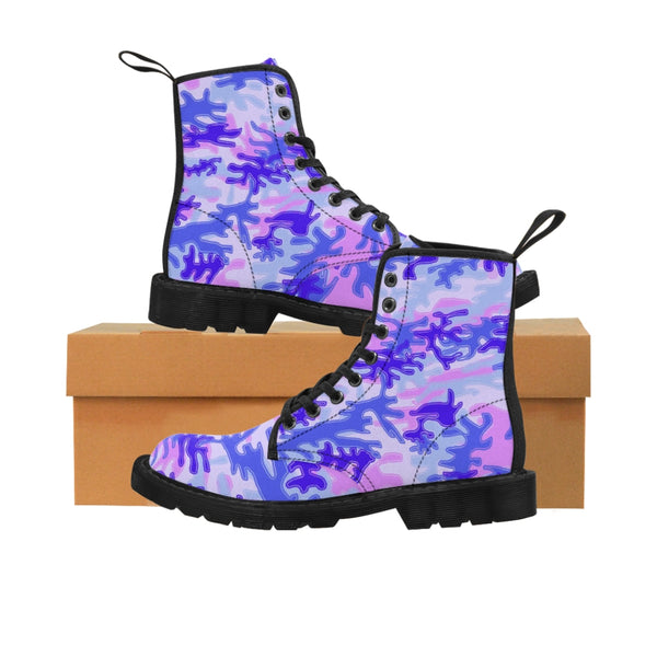 Pink Purple Camo Men's Boots, Best Camouflage Army Military Print Hiking Mountain Fashion Best Combat Work Hunting Boots For Men, Anti Heat + Moisture Designer Men's Winter Boots Hiking Shoes (US Size: 7-10.5)