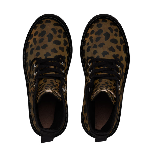 Leopard Animal Print Soft & Comfy Men's Winter Lace Up Boots (US Size: 7-10.5)-Men's Boots-Heidi Kimura Art LLC