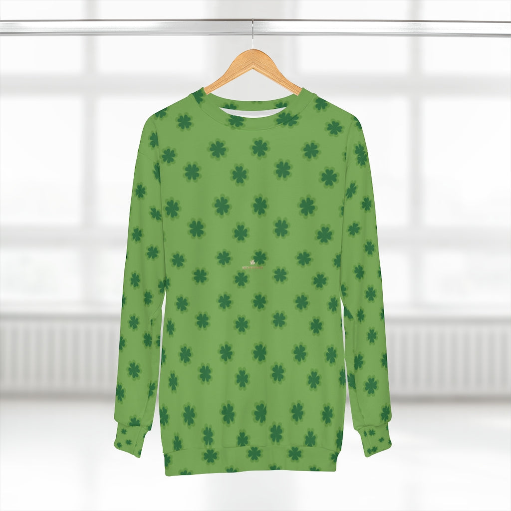 Green St. Patrick's Day Green Clover Leaf Print Unisex Sweatshirt Top Outfit - Made in USA-Unisex Sweatshirt-2XL-Heidi Kimura Art LLC