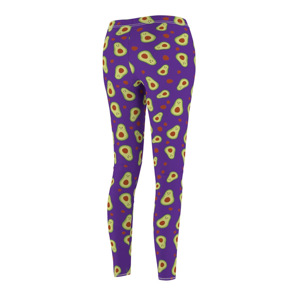 Purple Avocado Cute Print Women's Dressy Long Casual Leggings- Made in USA-All Over Prints-Heidi Kimura Art LLC