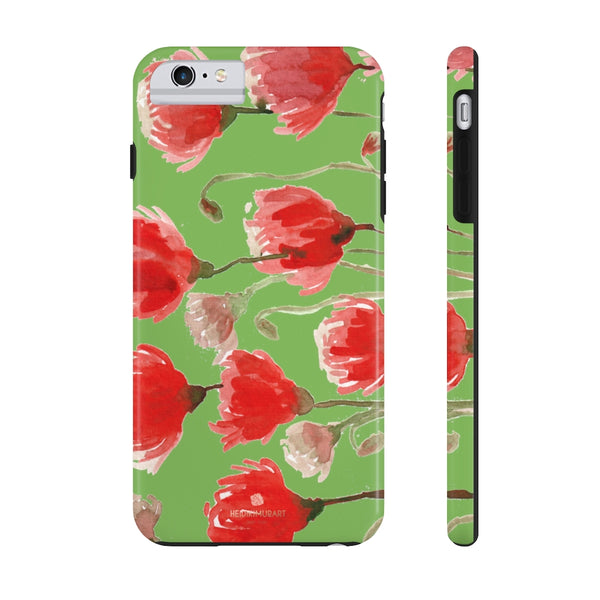 Green Red Tulip Phone Case, Floral Print Flower Case Mate Tough Phone Cases-Made in USA - Heidikimurart Limited 