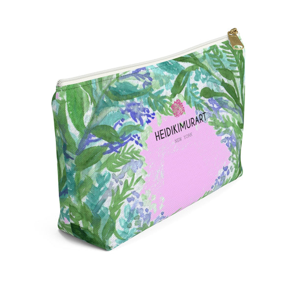 Pink French Lavender Floral Print Accessory Pouch with T-bottom-Accessory Pouch-Heidi Kimura Art LLC
