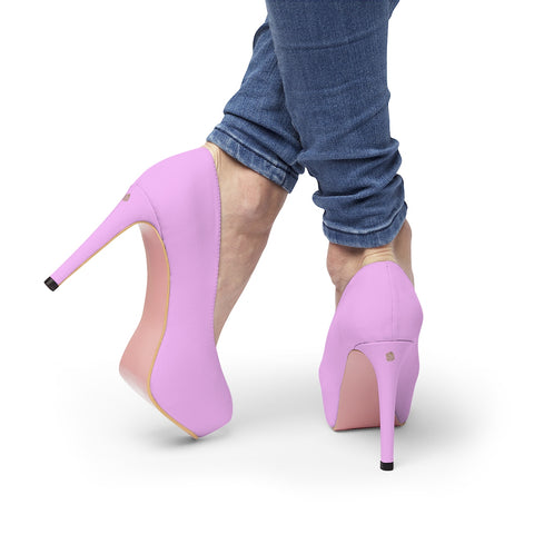 Light Pink Solid Color Print Luxury Premium Women's Platform Heels (US Size: 5-11)-4 inch Heels-US 7-Heidi Kimura Art LLC