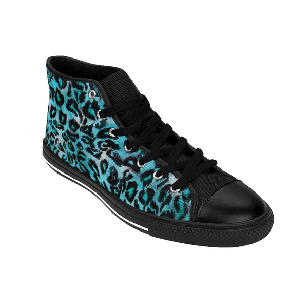 Light Blue Leopard Women's Sneakers, Animal Print High-top Fashion Ladies Tennis Shoes-Shoes-Printify-Heidi Kimura Art LLC