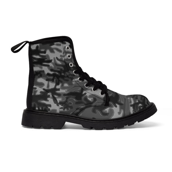 Grey Camouflage Women's Canvas Boots, Army Military Print Casual Fashion Gifts, Camo Shoes For Veteran Wife or Mom or Girlfriends, Combat Boots, Designer Women's Winter Lace-up Toe Cap Hiking Boots Shoes For Women (US Size 6.5-11)