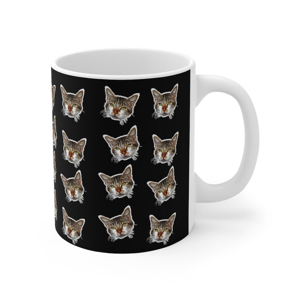 Black Peanut Cat Mug 11oz, Coffee Tea Ceramic Cup With Rounded Corners with C-Handle-Mug-Printify-11oz-Heidi Kimura Art LLC