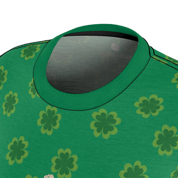 Dark Green Clover Pattern Print St. Patrick's Day Women's Crewneck Tee- Made in USA-Women's T-Shirt-Heidi Kimura Art LLC