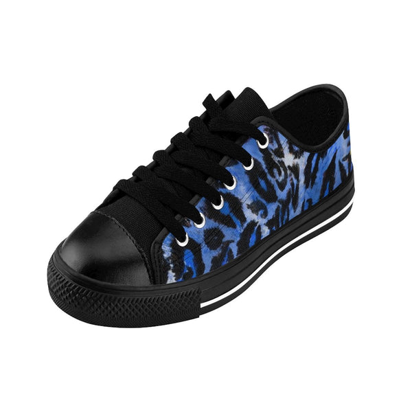 Blue Leopard Animal Print Premium Men's Low Top Canvas Sneakers Running Shoes-Men's Low Top Sneakers-Heidi Kimura Art LLC