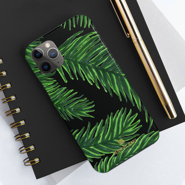 Black Palm Leaf Print Phone Case, Tropical Print Case Mate Tough Phone Cases-Made in USA - Heidikimurart Limited 