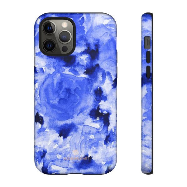 Blue Floral Print Phone Case, Roses Tough Designer Phone Case -Made in USA-Phone Case-Printify-iPhone 12 Pro-Glossy-Heidi Kimura Art LLC