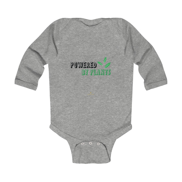 Cute Powered By Plants Vegan Baby Boy/Girls Infant Kids Long Sleeve Bodysuit - Made in USA-Infant Long Sleeve Bodysuit-Heather-NB-Heidi Kimura Art LLC