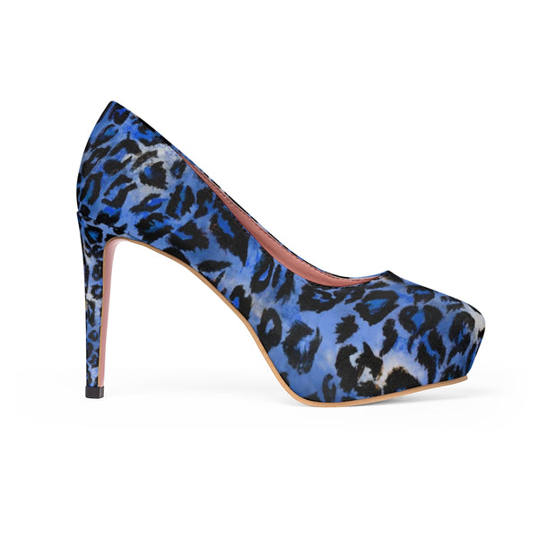 Blue Snow Leopard Animal Print Women's Platform Heels Pumps Shoes (US Size: 5-11)-4 inch Heels-Heidi Kimura Art LLC Blue Leopard Women's Heels, Blue Snow Leopard Animal Print Women's Platform Heels Pumps Shoes (US Size: 5-11)