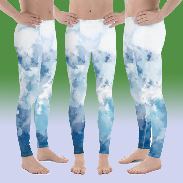 Tie Dye Blue Meggings, Calming Blue Tie Dye Dreamy Clouds Abstract Print Sexy Meggings Men's Workout Gym Tights Leggings-Made in USA/EU (US Size: XS-3XL)