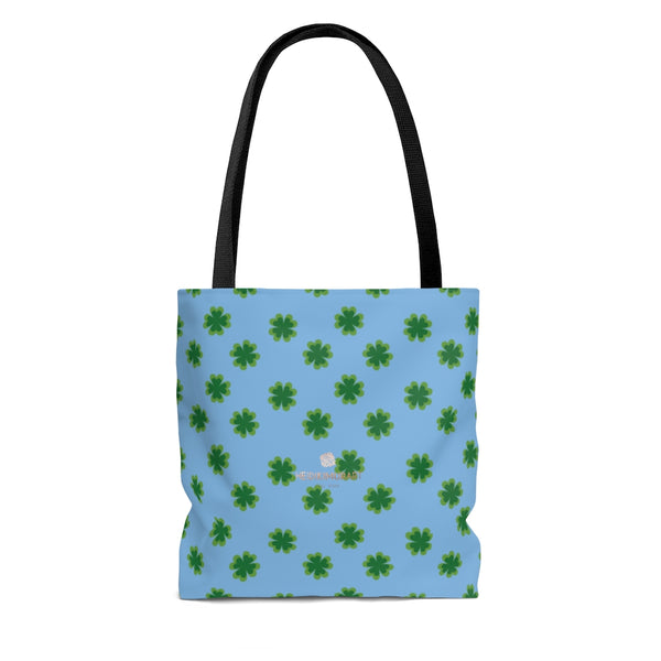 Blue White Green Clover Print St. Patrick's Day Irish Style Designer Tote Bag- Made in USA-Tote Bag-Heidi Kimura Art LLC