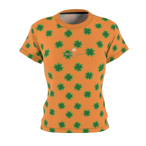 Orange Green Clover Print St. Patrick's Day Women's Premium Crewneck Tee- Made in USA-Women's T-Shirt-XS-Black Seams-4 oz.-Heidi Kimura Art LLC