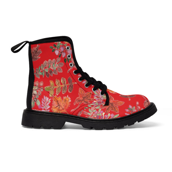 Red Fall Women's Boots, Fall Leaves Print Women's Boots, Best Winter Boots For Women (US Size 6.5-11)