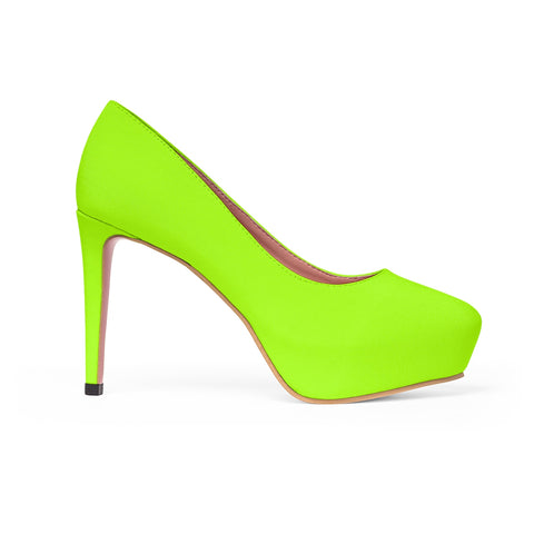 Bright Neon Green Solid Color Print Designer Women's Platform 4 inch Heels (US Size: 5-11)-4 inch Heels-Heidi Kimura Art LLCBright Neon Green Heels, Bright Neon Green Solid Color Print Designer Women's Platform 4 inch Heels (US Size: 5-11)