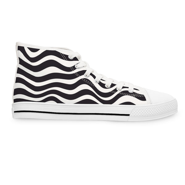 Black White Wavy Ladies' High Tops, Best Women's High Top Sneakers