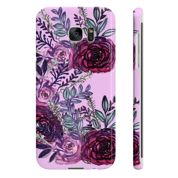 Pale Pink Slim iPhone/ Samsung Galaxy Floral Purple Rose Phone Case, Made in UK-Phone Case-Samsung Galaxy S7 Edge Slim-Glossy-Heidi Kimura Art LLC