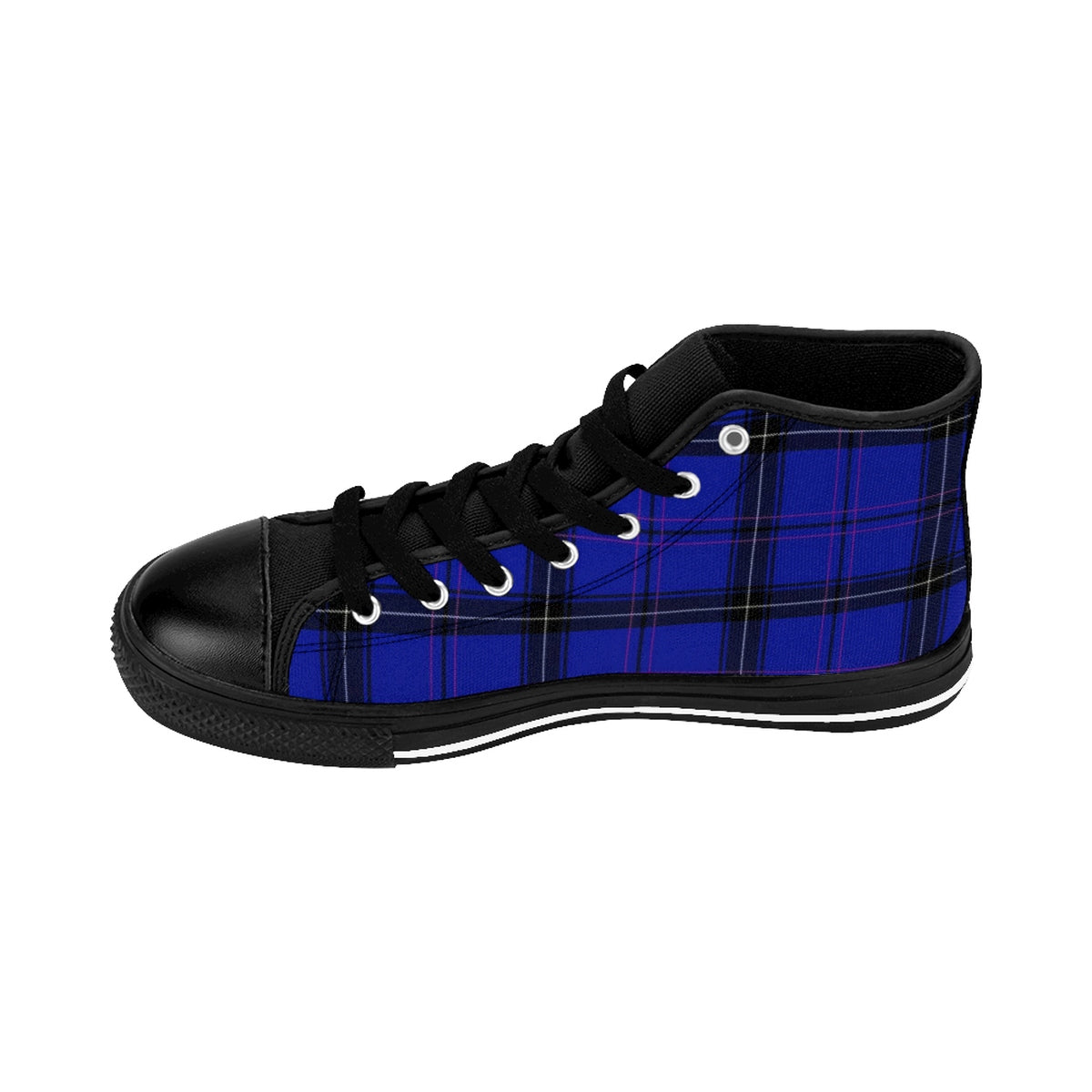 Blue Tartan Scottish Plaid Printed Premium Men's High-top Fashion Sneakers Shoes-Men's High Top Sneakers-Black-US 9-Heidi Kimura Art LLC