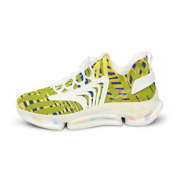 Blue Yellow Tropical Men's Shoes, Tropical Leaves Print Yellow Blue Designer Best Comfy Men's Mesh Sports Sneakers