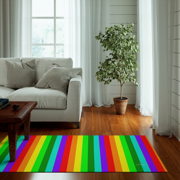 Rainbow Color Dornier Rug, Rainbow Gay Pride Vertical Stripes Modern Basics Essential Premium Best Designer Durable Woven Skid-Resistant Premium Polyester Indoor Carpet Area Rug - Printed in USA (Size: 20"x32"(1'-8"x2'-8"), 35"×63"(2'-11"x5'-3"), 63"×84"(5'-3"x7'-0"))
