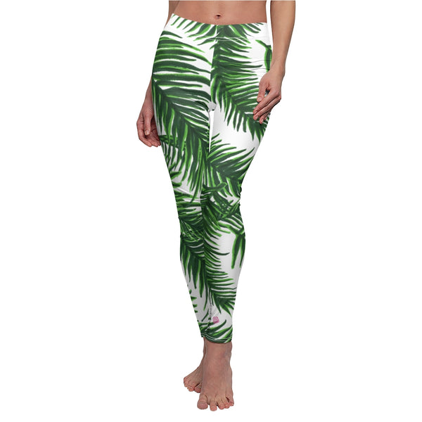 Green Tropical Leaves Casual Tights, Best Jungle Leaves Women's Casual Leggings, Green Jungle Palm Tree Women's Long Leggings, Women's Fashion Best Designer Premium Quality Skinny Fit Premium Quality Casual Leggings - Made in USA (US Size: XS-2XL) 