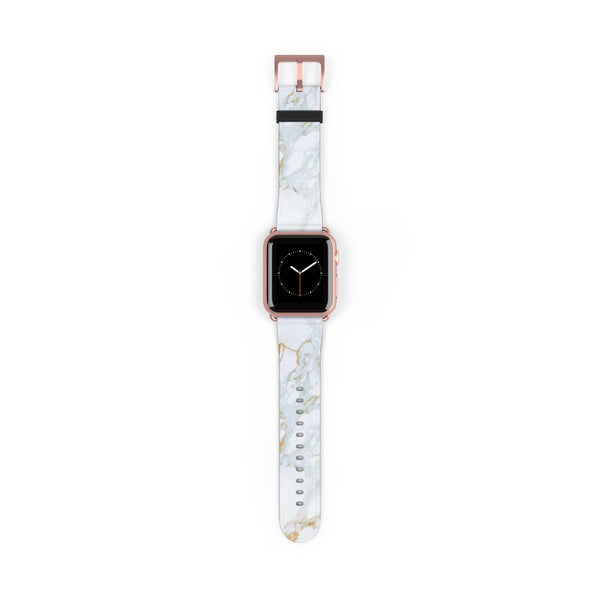 White Marble Print 38mm/42mm Premium Watch Band For Apple Watch- Made in USA-Watch Band-38 mm-Rose Gold Matte-Heidi Kimura Art LLC