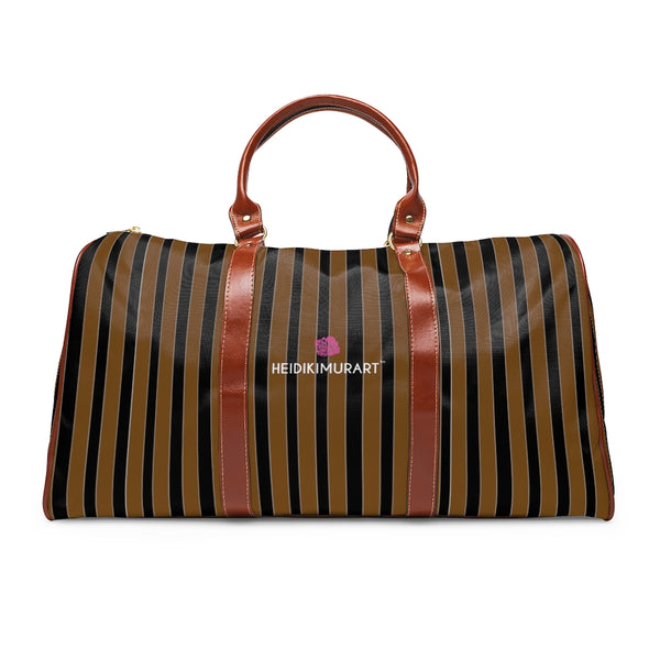 Brown Striped Waterproof Travel Bag