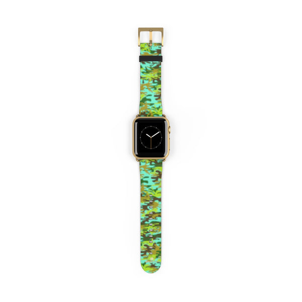 Light Blue Green Camo Print 38mm/ 42mm Watch Band For Apple Watches- Made in USA-Watch Band-38 mm-Gold Matte-Heidi Kimura Art LLC