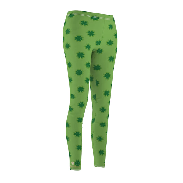 Light Green St. Patrick's Day Green Clover Print Women's Long Casual Leggings- Made in USA-Casual Leggings-Heidi Kimura Art LLC