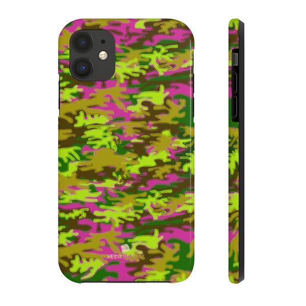 Hot Pink Green Camo iPhone Case, Case Mate Tough Samsung Galaxy Phone Cases-Phone Case-Printify-iPhone 11-Heidi Kimura Art LLC