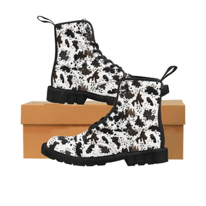 Milk Cow Print Soft Anti Heat & Moisture Men's Nylon Canvas Winter Boots-Men's Boots-Black-US 9-Heidi Kimura Art LLC