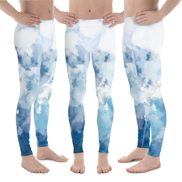 Tie Dye Blue Meggings, Calming Blue Tie Dye Dreamy Clouds Abstract Print Sexy Meggings Men's Workout Gym Tights Leggings-Made in USA/EU (US Size: XS-3XL)
