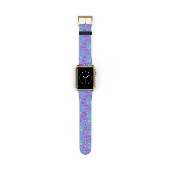 Light Violet Purple Pink Hearts 38mm/42mm Watch Band For Apple Watch- Made in USA-Watch Band-38 mm-Gold Matte-Heidi Kimura Art LLC