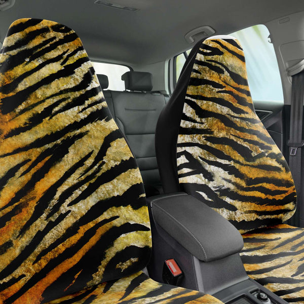 Tiger Stripe Car Seat Covers, Orange Tiger Animal Print Designer Essential Premium Quality Best Machine Washable Microfiber Luxury Car Seat Cover - 2 Pack For Your Car Seat Protection, Cart Seat Protectors, Car Seat Accessories, Pair of 2 Front Seat Covers, Custom Seat Covers