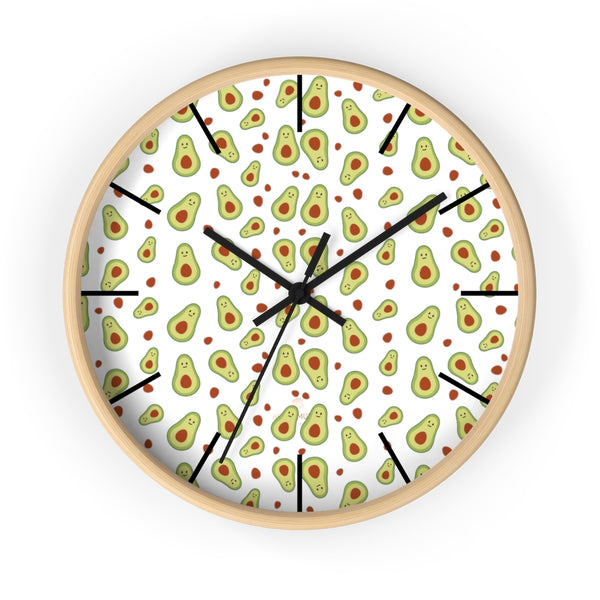 Avocado Print Large Wall Clocks, 10" Dia. Clock For Avocado Vegan Lovers- Made in USA-Wall Clock-10 in-Wooden-Black-Heidi Kimura Art LLC
