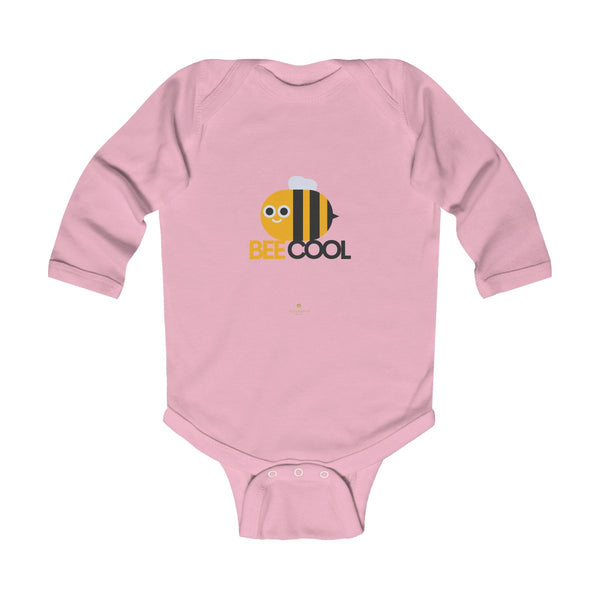 Bee Infant Long Sleeve Bodysuit, Be Cool Cute Baby Boy or Girls Kids Clothes- Made in USA-Infant Long Sleeve Bodysuit-Pink-NB-Heidi Kimura Art LLC