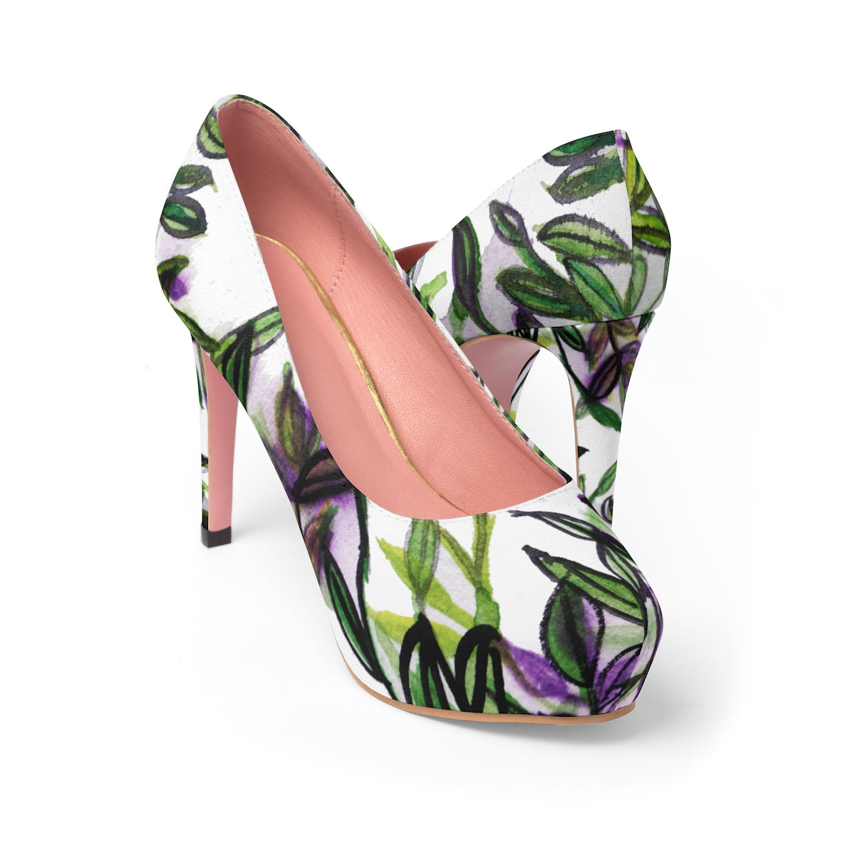 Tropical Leaves Green Leaf Print Designer Women's 4" Platform Heels Shoes (US Size: 5-11)-4 inch Heels-US 10-Heidi Kimura Art LLC